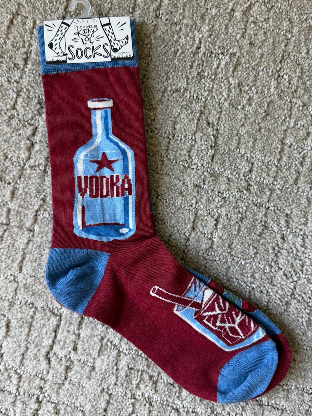 NWT Primitives by Kathy Red Crew Socks with Vodka & Cranberry Design